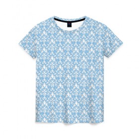 Женская футболка 3D с принтом Царский орнамент в Кировске, 100% полиэфир ( синтетическое хлопкоподобное полотно) | прямой крой, круглый вырез горловины, длина до линии бедер | вязь | кружево | лазурь | орнамент | узор | цветы