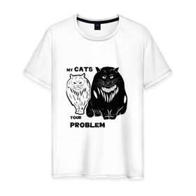 Мужская футболка хлопок с принтом Мои коты - твоя проблема в Кировске, 100% хлопок | прямой крой, круглый вырез горловины, длина до линии бедер, слегка спущенное плечо. | Тематика изображения на принте: band | crew | hip hop | банда | кот | котики | кошки | рэп | хип хоп