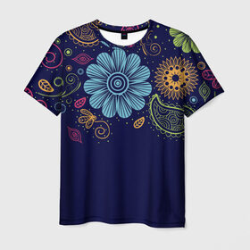 Мужская футболка 3D с принтом Яркие чувства в Кировске, 100% полиэфир | прямой крой, круглый вырез горловины, длина до линии бедер | нежный | орнамент | узор | цветочный