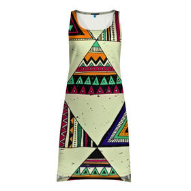 Платье-майка 3D с принтом Индейские мотивы в Кировске, 100% полиэстер | полуприлегающий силуэт, широкие бретели, круглый вырез горловины, удлиненный подол сзади. | геометрия | орнамент | треугольники