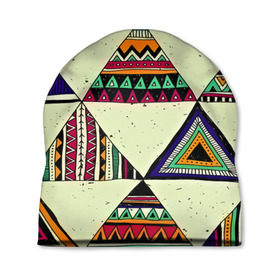 Шапка 3D с принтом Индейские мотивы в Кировске, 100% полиэстер | универсальный размер, печать по всей поверхности изделия | геометрия | орнамент | треугольники