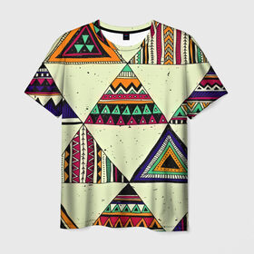 Мужская футболка 3D с принтом Индейские мотивы в Кировске, 100% полиэфир | прямой крой, круглый вырез горловины, длина до линии бедер | геометрия | орнамент | треугольники