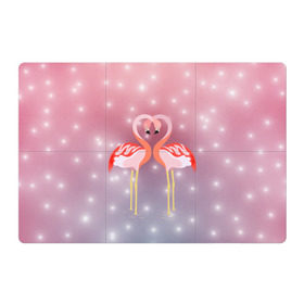 Магнитный плакат 3Х2 с принтом Влюбленные фламинго в Кировске, Полимерный материал с магнитным слоем | 6 деталей размером 9*9 см | Тематика изображения на принте: 14 февраля | день всех влюбленных | любовь | птицы | фламинго