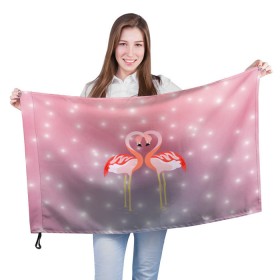 Флаг 3D с принтом Влюбленные фламинго в Кировске, 100% полиэстер | плотность ткани — 95 г/м2, размер — 67 х 109 см. Принт наносится с одной стороны | 14 февраля | день всех влюбленных | любовь | птицы | фламинго