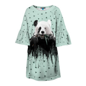 Детское платье 3D с принтом Панда-художник в Кировске, 100% полиэстер | прямой силуэт, чуть расширенный к низу. Круглая горловина, на рукавах — воланы | Тематика изображения на принте: animal | art | artist | bear | beast | design | panda | style | арт | дизайн | животное | зверь | кисть | краски | медведь | панда | стиль | художник