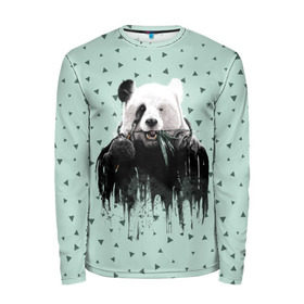 Мужской лонгслив 3D с принтом Панда-художник в Кировске, 100% полиэстер | длинные рукава, круглый вырез горловины, полуприлегающий силуэт | animal | art | artist | bear | beast | design | panda | style | арт | дизайн | животное | зверь | кисть | краски | медведь | панда | стиль | художник