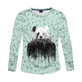 Женский лонгслив 3D с принтом Панда-художник в Кировске, 100% полиэстер | длинные рукава, круглый вырез горловины, полуприлегающий силуэт | animal | art | artist | bear | beast | design | panda | style | арт | дизайн | животное | зверь | кисть | краски | медведь | панда | стиль | художник