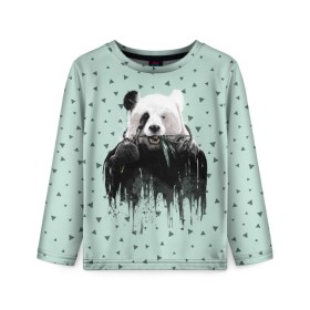 Детский лонгслив 3D с принтом Панда-художник в Кировске, 100% полиэстер | длинные рукава, круглый вырез горловины, полуприлегающий силуэт
 | animal | art | artist | bear | beast | design | panda | style | арт | дизайн | животное | зверь | кисть | краски | медведь | панда | стиль | художник