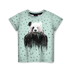 Детская футболка 3D с принтом Панда-художник в Кировске, 100% гипоаллергенный полиэфир | прямой крой, круглый вырез горловины, длина до линии бедер, чуть спущенное плечо, ткань немного тянется | Тематика изображения на принте: animal | art | artist | bear | beast | design | panda | style | арт | дизайн | животное | зверь | кисть | краски | медведь | панда | стиль | художник