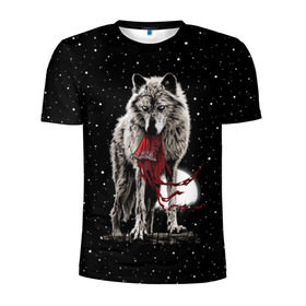 Мужская футболка 3D спортивная с принтом Серый волк в Кировске, 100% полиэстер с улучшенными характеристиками | приталенный силуэт, круглая горловина, широкие плечи, сужается к линии бедра | angry | animal | beast | heaven | moon | night | rage | sky | star | wild | wolf | волк | дикий | животное | звезды | зверь | злость | красная шапочка | луна | небеса | небо | ночь | сказка | ярость