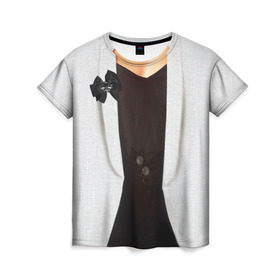 Женская футболка 3D с принтом Пиджак в Кировске, 100% полиэфир ( синтетическое хлопкоподобное полотно) | прямой крой, круглый вырез горловины, длина до линии бедер | бабочка | жакет | женский | одежда | пиджак