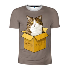 Мужская футболка 3D спортивная с принтом Maru в Кировске, 100% полиэстер с улучшенными характеристиками | приталенный силуэт, круглая горловина, широкие плечи, сужается к линии бедра | cat | maru | коробка | кот в коробке | кот мару | котейка | кошка | мару | прикол
