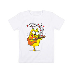 Детская футболка хлопок с принтом Кот с гитарой в Кировске, 100% хлопок | круглый вырез горловины, полуприлегающий силуэт, длина до линии бедер | cat | kitten | кoтенок | киса | кот | котик | котэ | котяра | кошечка