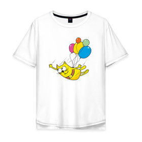 Мужская футболка хлопок Oversize с принтом Кот на воздушных шарах в Кировске, 100% хлопок | свободный крой, круглый ворот, “спинка” длиннее передней части | 