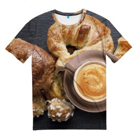 Мужская футболка 3D с принтом Приятный завтрак в Кировске, 100% полиэфир | прямой крой, круглый вырез горловины, длина до линии бедер | 