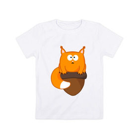 Детская футболка хлопок с принтом Белочка с орешком в Кировске, 100% хлопок | круглый вырез горловины, полуприлегающий силуэт, длина до линии бедер | милый | орех
