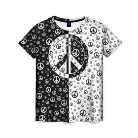 Женская футболка 3D с принтом Peace Symbol в Кировске, 100% полиэфир ( синтетическое хлопкоподобное полотно) | прямой крой, круглый вырез горловины, длина до линии бедер | love | peace | symbol | знак | любовь | мир | пацифик | пацифика | сигнал | символ | хиппи