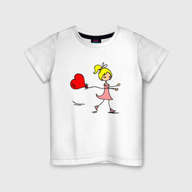 Детская футболка хлопок с принтом Девочка с шариком в Кировске, 100% хлопок | круглый вырез горловины, полуприлегающий силуэт, длина до линии бедер | Тематика изображения на принте: 