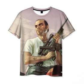 Мужская футболка 3D с принтом GTA 5 в Кировске, 100% полиэфир | прямой крой, круглый вырез горловины, длина до линии бедер | gta 5 | автоматы | игры | мужчины | трое 3