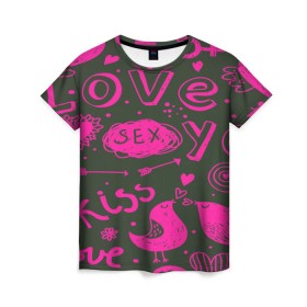 Женская футболка 3D с принтом Valentine`s day в Кировске, 100% полиэфир ( синтетическое хлопкоподобное полотно) | прямой крой, круглый вырез горловины, длина до линии бедер | love | valentines day | любовь | надписи | паттерн