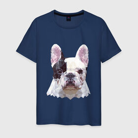 Мужская футболка хлопок с принтом Низкополигональный пёс в Кировске, 100% хлопок | прямой крой, круглый вырез горловины, длина до линии бедер, слегка спущенное плечо. | пес | полигон | французский бульдог