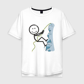 Мужская футболка хлопок Oversize с принтом Скалолаз в Кировске, 100% хлопок | свободный крой, круглый ворот, “спинка” длиннее передней части | бытие | дело | жизнь | занятие | космос | любовь | мир | природа | профессия | человек