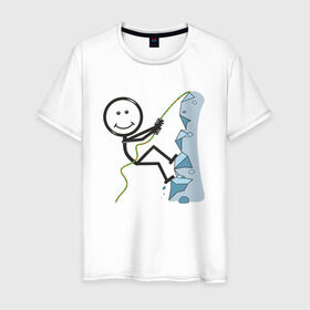 Мужская футболка хлопок с принтом Скалолаз в Кировске, 100% хлопок | прямой крой, круглый вырез горловины, длина до линии бедер, слегка спущенное плечо. | бытие | дело | жизнь | занятие | космос | любовь | мир | природа | профессия | человек
