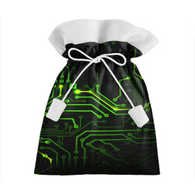 Подарочный 3D мешок с принтом Tehnology в Кировске, 100% полиэстер | Размер: 29*39 см | Тематика изображения на принте: зеленый | микросхема | черный