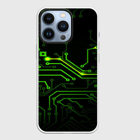 Чехол для iPhone 13 Pro с принтом Tehnology в Кировске,  |  | зеленый | микросхема | черный