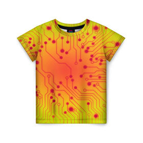 Детская футболка 3D с принтом Нано Технологии в Кировске, 100% гипоаллергенный полиэфир | прямой крой, круглый вырез горловины, длина до линии бедер, чуть спущенное плечо, ткань немного тянется | желтый | кибер | микросхема | оранжевый