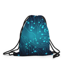 Рюкзак-мешок 3D с принтом SkyNet в Кировске, 100% полиэстер | плотность ткани — 200 г/м2, размер — 35 х 45 см; лямки — толстые шнурки, застежка на шнуровке, без карманов и подкладки | бирюзовый | кибер | микросхема | яркий