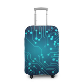 Чехол для чемодана 3D с принтом SkyNet в Кировске, 86% полиэфир, 14% спандекс | двустороннее нанесение принта, прорези для ручек и колес | бирюзовый | кибер | микросхема | яркий