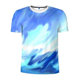 Мужская футболка 3D спортивная с принтом Голубые краски в Кировске, 100% полиэстер с улучшенными характеристиками | приталенный силуэт, круглая горловина, широкие плечи, сужается к линии бедра | абстракция | потертость | размытые | текстуры | цветные | яркие