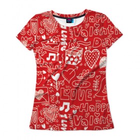 Женская футболка 3D с принтом Happy Valentine в Кировске, 100% полиэфир ( синтетическое хлопкоподобное полотно) | прямой крой, круглый вырез горловины, длина до линии бедер | 
