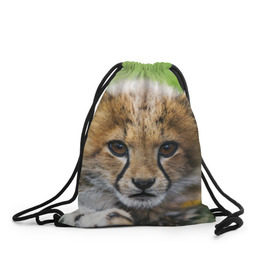 Рюкзак-мешок 3D с принтом Котёнок гепарда в Кировске, 100% полиэстер | плотность ткани — 200 г/м2, размер — 35 х 45 см; лямки — толстые шнурки, застежка на шнуровке, без карманов и подкладки | гепард | дикая кошка | котёнок | кошка | лев | природа | тигр | хищник | ягуар