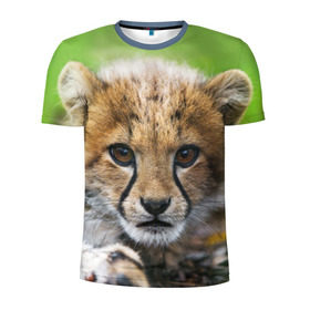 Мужская футболка 3D спортивная с принтом Котёнок гепарда в Кировске, 100% полиэстер с улучшенными характеристиками | приталенный силуэт, круглая горловина, широкие плечи, сужается к линии бедра | гепард | дикая кошка | котёнок | кошка | лев | природа | тигр | хищник | ягуар