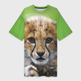 Платье-футболка 3D с принтом Котёнок гепарда в Кировске,  |  | гепард | дикая кошка | котёнок | кошка | лев | природа | тигр | хищник | ягуар