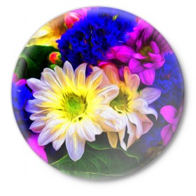 Значок с принтом Райские цветы в Кировске,  металл | круглая форма, металлическая застежка в виде булавки | color | колорит | лепестки | цвет | цветок | цветочки | цветы