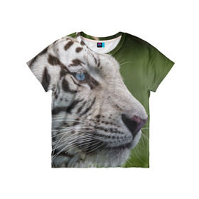 Детская футболка 3D с принтом Белый тигр в Кировске, 100% гипоаллергенный полиэфир | прямой крой, круглый вырез горловины, длина до линии бедер, чуть спущенное плечо, ткань немного тянется | абессинкая | домашние | животные | кот | котенок | кошка | порода | сиамская | тигр | хищник