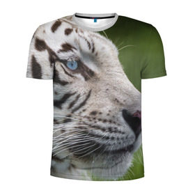 Мужская футболка 3D спортивная с принтом Белый тигр в Кировске, 100% полиэстер с улучшенными характеристиками | приталенный силуэт, круглая горловина, широкие плечи, сужается к линии бедра | абессинкая | домашние | животные | кот | котенок | кошка | порода | сиамская | тигр | хищник