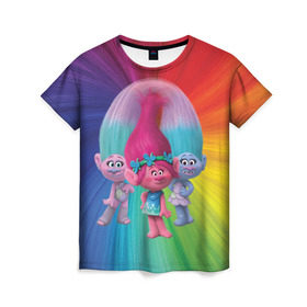 Женская футболка 3D с принтом Тролли в Кировске, 100% полиэфир ( синтетическое хлопкоподобное полотно) | прямой крой, круглый вырез горловины, длина до линии бедер | princess poppy | troll poppy | troll satin and chenille | trolls | розочка | сатинка и синелька | тролли | цветан