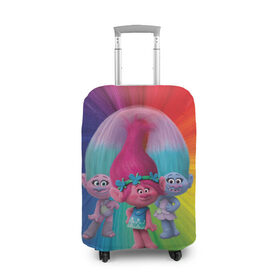 Чехол для чемодана 3D с принтом Тролли в Кировске, 86% полиэфир, 14% спандекс | двустороннее нанесение принта, прорези для ручек и колес | princess poppy | troll poppy | troll satin and chenille | trolls | розочка | сатинка и синелька | тролли | цветан