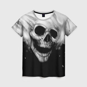 Женская футболка 3D с принтом Череп в Кировске, 100% полиэфир ( синтетическое хлопкоподобное полотно) | прямой крой, круглый вырез горловины, длина до линии бедер | black and white | fire | skull | монстр | огонь | привидение | череп | чёрно белый