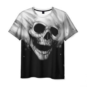 Мужская футболка 3D с принтом Череп в Кировске, 100% полиэфир | прямой крой, круглый вырез горловины, длина до линии бедер | black and white | fire | skull | монстр | огонь | привидение | череп | чёрно белый