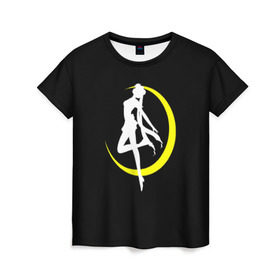 Женская футболка 3D с принтом Сейлор Мун в Кировске, 100% полиэфир ( синтетическое хлопкоподобное полотно) | прямой крой, круглый вырез горловины, длина до линии бедер | logo | moon | девушка | детство | желтый | луна | мультик | мультики | черный