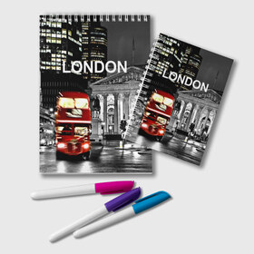Блокнот с принтом Улицы Лондона в Кировске, 100% бумага | 48 листов, плотность листов — 60 г/м2, плотность картонной обложки — 250 г/м2. Листы скреплены удобной пружинной спиралью. Цвет линий — светло-серый
 | Тематика изображения на принте: bus | city | england | evening | lights | london | night | street | two storey | united kingdom | автобус | англия | великобритания | вечер | город | двухэтажный | лондон | ночь | огни | улица