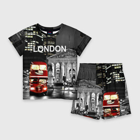 Детский костюм с шортами 3D с принтом Улицы Лондона в Кировске,  |  | Тематика изображения на принте: bus | city | england | evening | lights | london | night | street | two storey | united kingdom | автобус | англия | великобритания | вечер | город | двухэтажный | лондон | ночь | огни | улица