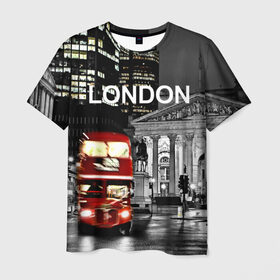 Мужская футболка 3D с принтом Улицы Лондона в Кировске, 100% полиэфир | прямой крой, круглый вырез горловины, длина до линии бедер | bus | city | england | evening | lights | london | night | street | two storey | united kingdom | автобус | англия | великобритания | вечер | город | двухэтажный | лондон | ночь | огни | улица