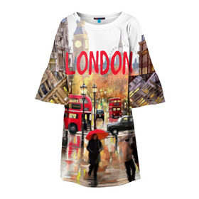 Детское платье 3D с принтом Улицы Лондона в Кировске, 100% полиэстер | прямой силуэт, чуть расширенный к низу. Круглая горловина, на рукавах — воланы | Тематика изображения на принте: england | london | united kingdom | англия | великобритания | город | лондон