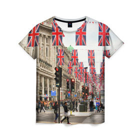 Женская футболка 3D с принтом Улицы Лондона в Кировске, 100% полиэфир ( синтетическое хлопкоподобное полотно) | прямой крой, круглый вырез горловины, длина до линии бедер | city | england | flags | london | moving | pedestrians | people | street | traffic lights | united kingdom | англия | великобритания | город | лондон | люди | переход | пешеходы | светофоры | улица | флаги